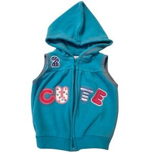 Vintage Weeplay Fleece "2 Cute” Hooded Vest 6-9 Months Turquoise Blue
